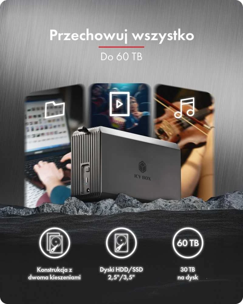 Icy Box RAID sistema su 60TB talpos rodikliais