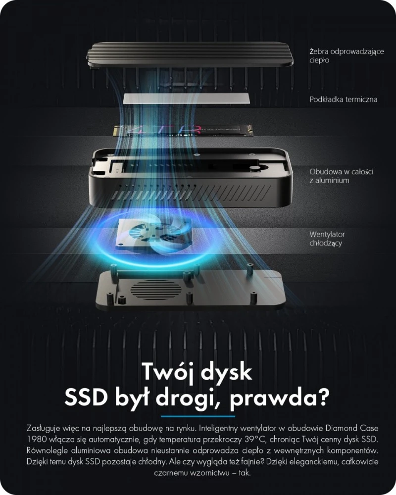 Nezatříděno Carruzzo ICY BOX Diamond Case 1980 SSD korpusas Juoda M.2