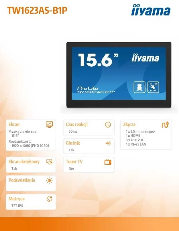 Monitorius iiyama ProLite TW1623AS-B3P