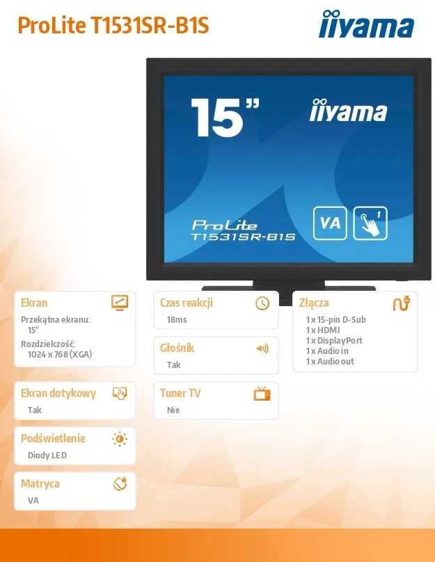 Monitorius iiyama ProLite T1531SR-B1S