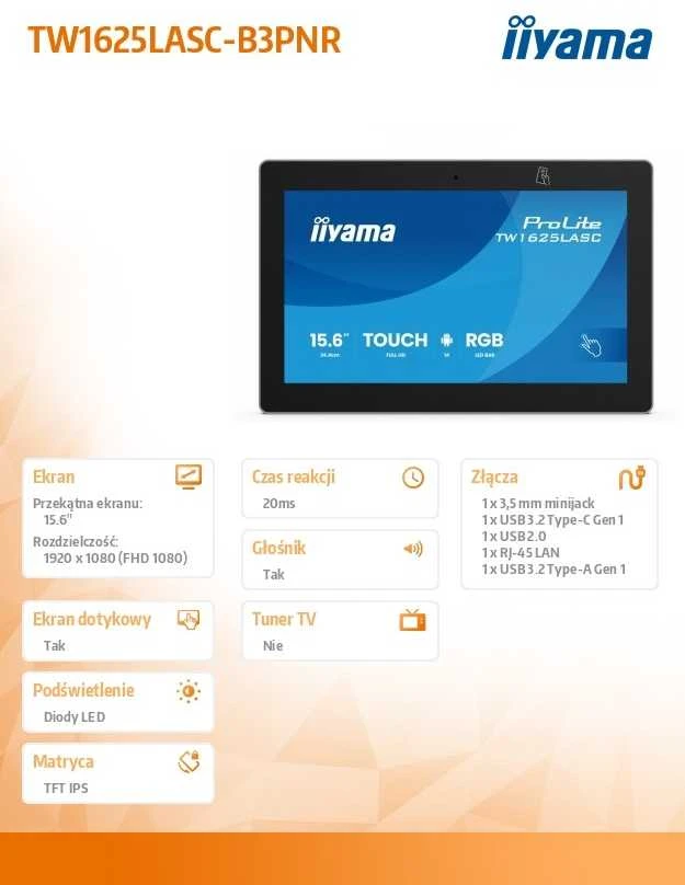 Monitorius iiyama ProLite TW1625LASC-B3PNR