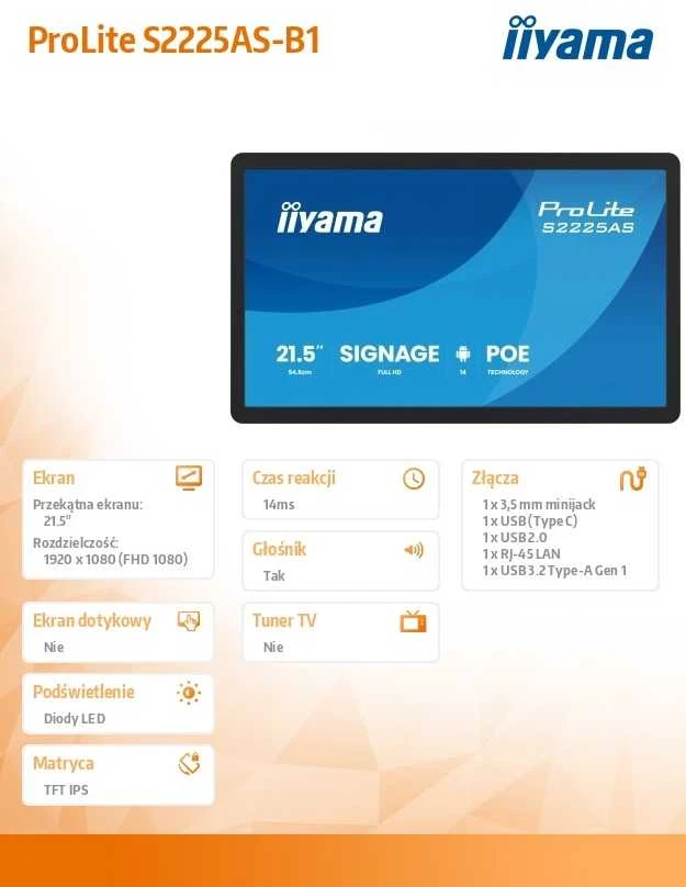 Monitorius iiyama ProLite S2225AS-B1P