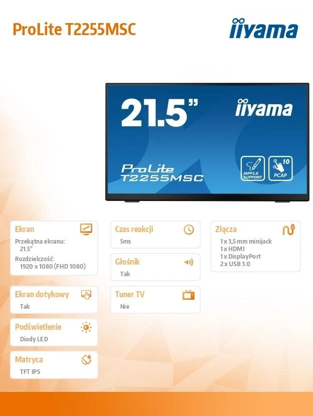 Monitorius iiyama ProLite T2255MSC-B1