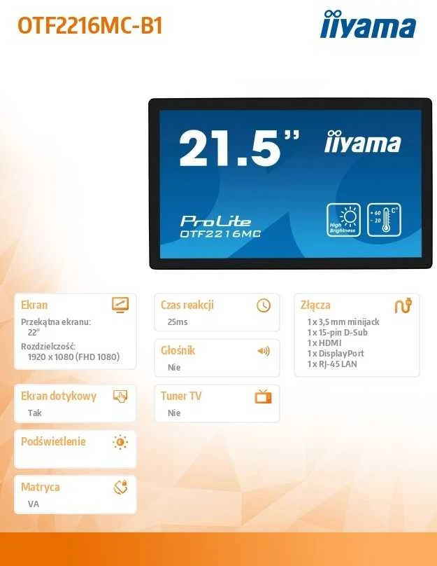 Monitorius iiyama ProLite OTF2216MC-B1