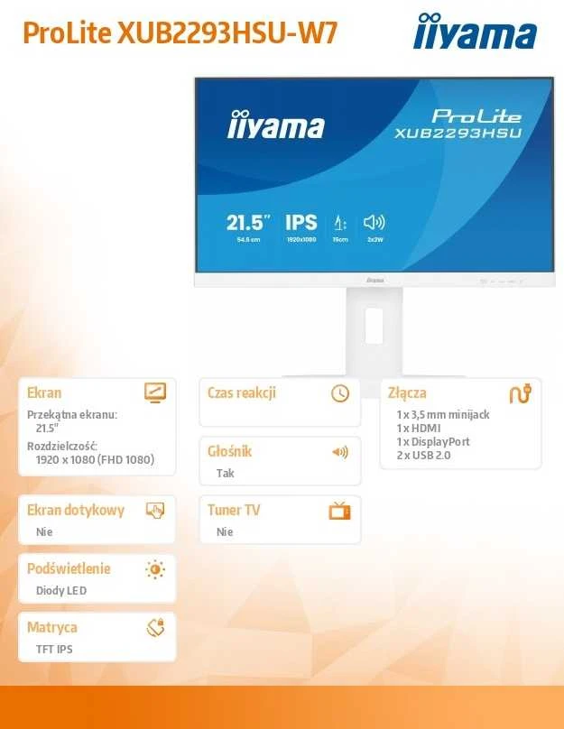 Monitorius iiyama ProLite XUB2293HSU-W7 - 100Hz | Full HD | IPS | 21.5"