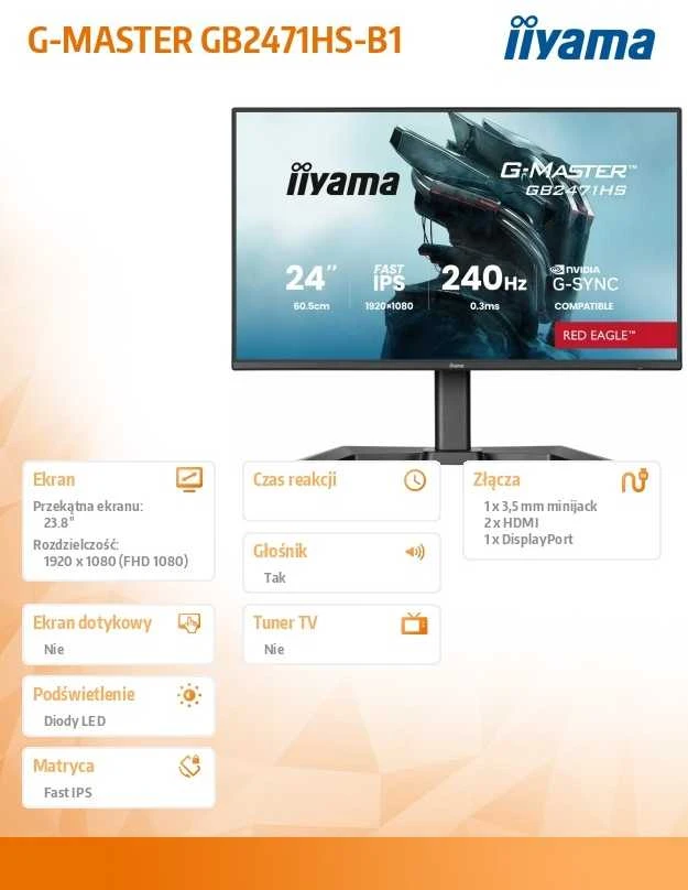iiyama G-MASTER GB2471HS-B1 computer monitorius 60.5 cm (23.8") 1920 x 1080 pikselių Full HD Juodas