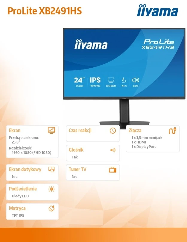 Monitorius iiyama ProLite XB2491HS-B1 23.8" Full HD IPS 120Hz