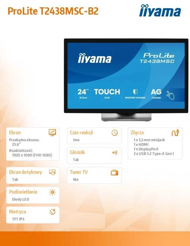 Monitorius iiyama T2438MSC-B2