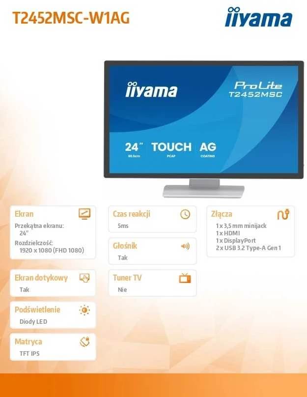 Monitorius iiyama ProLite T2452MSC-W1AG
