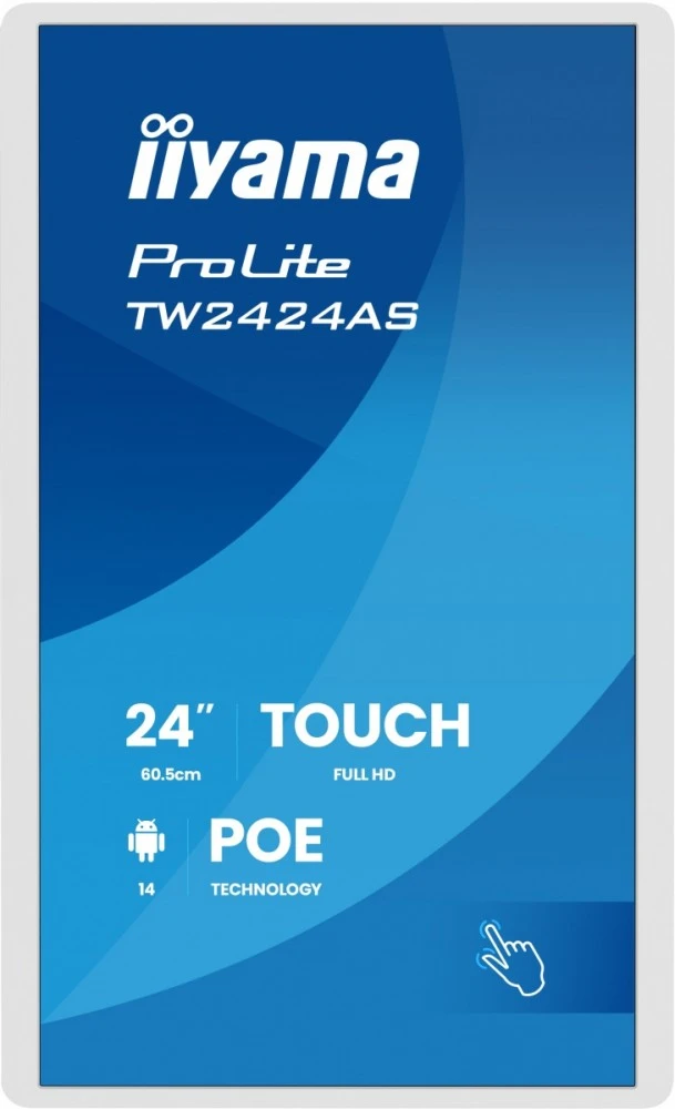 Monitorius Iiyama tw2424as-w3p signage display interaktywny płaski panel 60,5 cm (23.8") lcd wi-fi 450 cd/m2 full hd balta ekran dotykowy procesor įmontuotas android 24/7