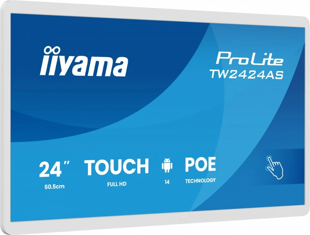 Monitorius Iiyama tw2424as-w3p signage display interaktywny płaski panel 60,5 cm (23.8") lcd wi-fi 450 cd/m2 full hd balta ekran dotykowy procesor įmontuotas android 24/7