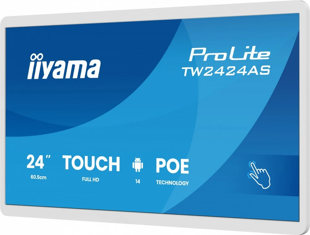Monitorius Iiyama tw2424as-w3p signage display interaktywny płaski panel 60,5 cm (23.8") lcd wi-fi 450 cd/m2 full hd balta ekran dotykowy procesor įmontuotas android 24/7