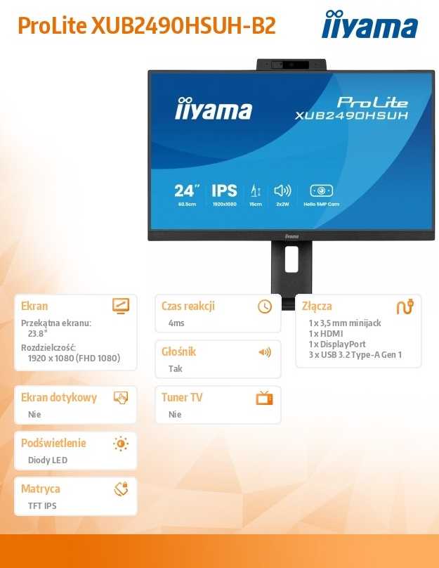 Monitorius „iiyama ProLite XUB2490HSUH-B2“ – 100 Hz | „Full HD“ | IPS | 23,8 colio + „Norton Small Business“