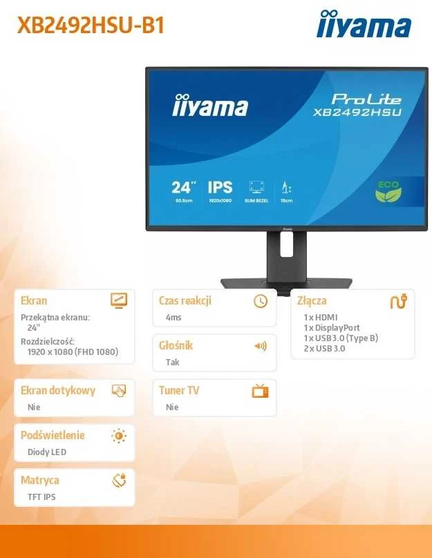 iiyama ProLite XB2492HSU-B1 computer monitorius 60.5 cm (23.8") 1920 x 1080 pikselių Full HD LED Juodas