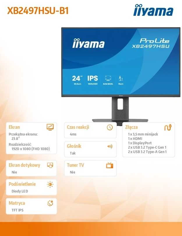 Monitorius iiyama XB2497HSU-B1 - 120Hz | Full HD | IPS | 23,8''