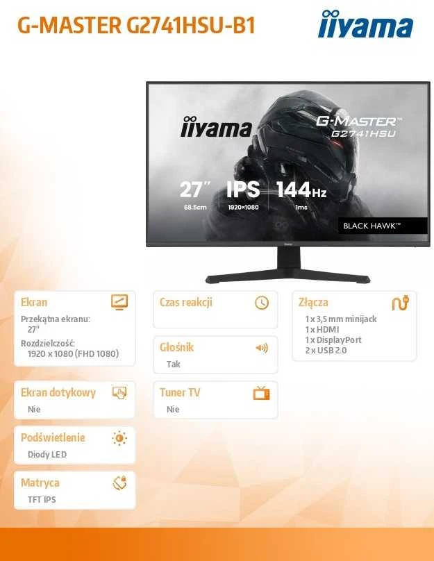 iiyama G-MASTER G2741HSU-B1 computer monitorius 68.6 cm (27") 1920 x 1080 pikselių Full HD Juodas