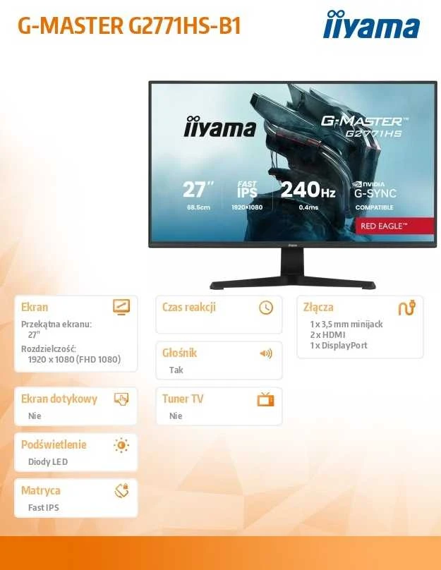 iiyama G-MASTER G2771HS-B1 computer monitorius 68.6 cm (27") 1920 x 1080 pikselių Full HD Juodas