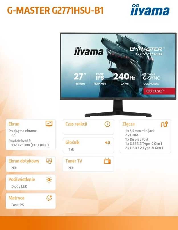 iiyama G-MASTER G2771HSU-B1 computer monitorius 68.6 cm (27") 1920 x 1080 pikselių Full HD Juodas