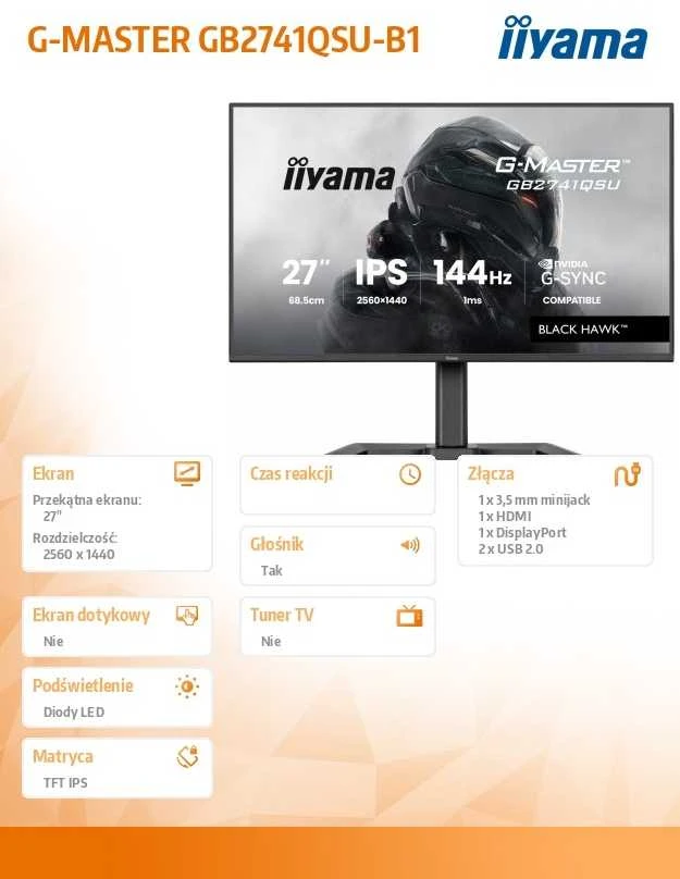 iiyama G-MASTER GB2741QSU-B1 computer monitorius 68.6 cm (27") 2560 x 1440 pikselių Juodas