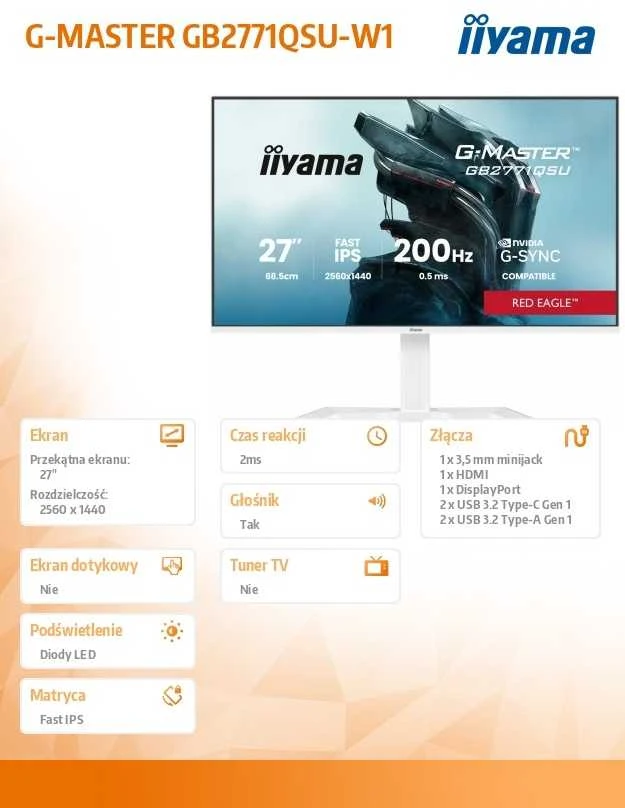 Monitorius iiyama G-MASTER GB2771QSU-W1 27" WQHD 200Hz