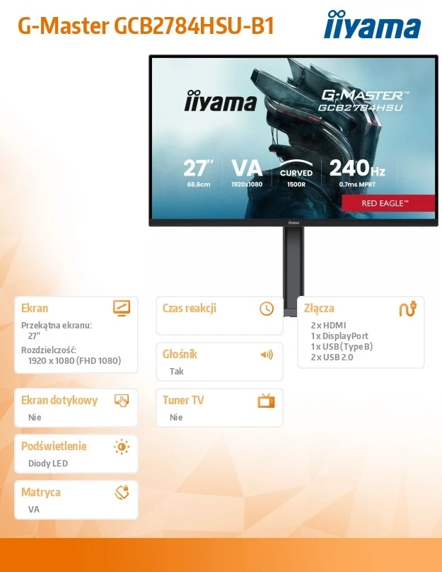 Monitorius Raudona Eagle iiyama G-Master GCB2784HSU-B1 Raudona Eagle - 240Hz | Full HD | VA | 27" | Pivot