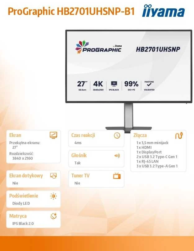 Monitorius iiyama ProGraphic HB2701UHSNP-B1 - IPS | 4K | USB-C PW96W | 27"