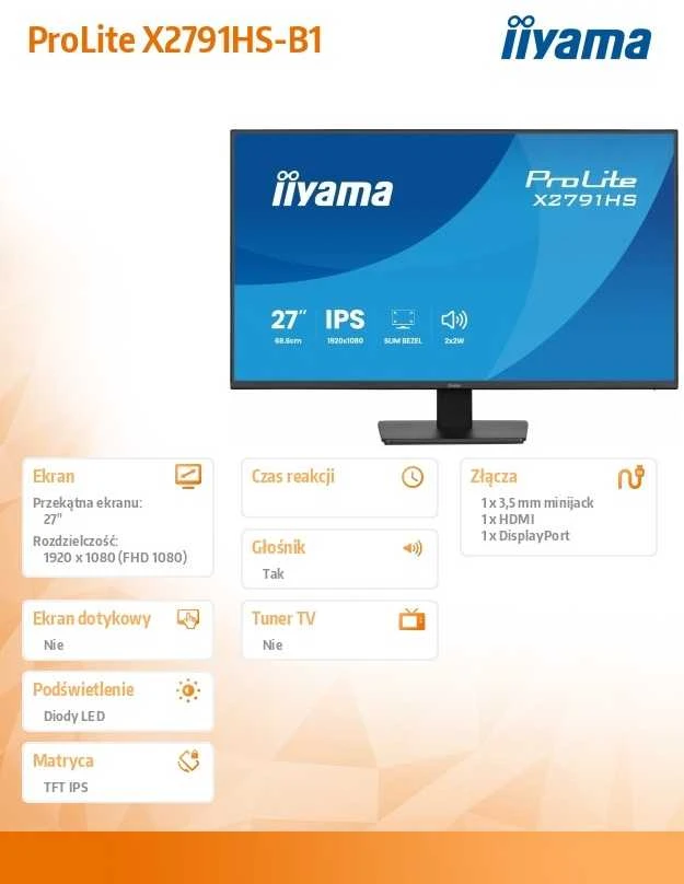 Monitorius iiyama ProLite X2791HS-B1 - 120Hz | Full HD | IPS | 27" | 1ms