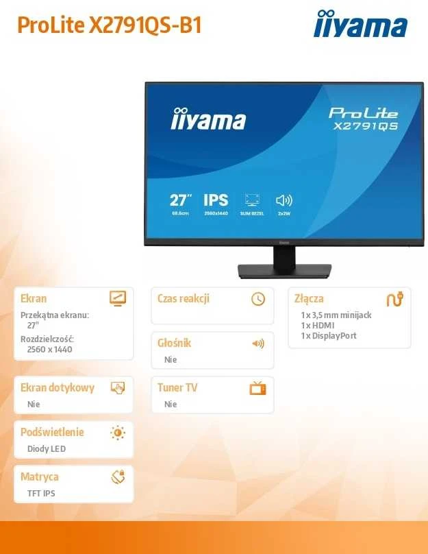 iiyama ProLite X2791QS-B1 computer monitorius 68.6 cm (27") 2560 x 1440 pikselių Quad HD LED Juodas