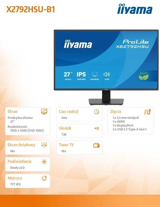 Monitorius iiyama ProLite X2792HSU-B1 - 120Hz | Full HD | IPS | 27''
