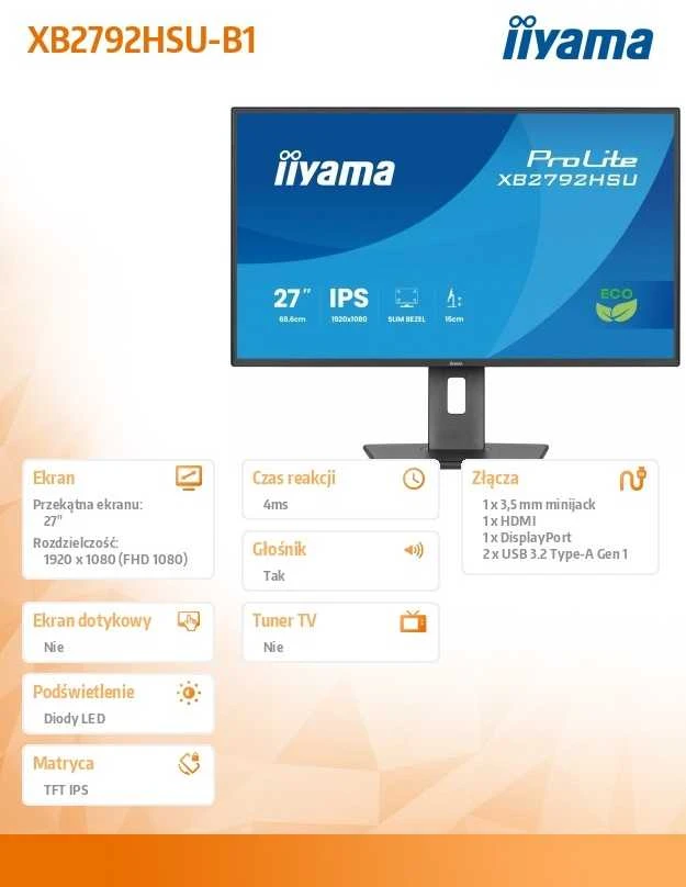 Monitorius iiyama ProLite XB2792HSU-B1 - 120Hz | Full HD | IPS | 27''
