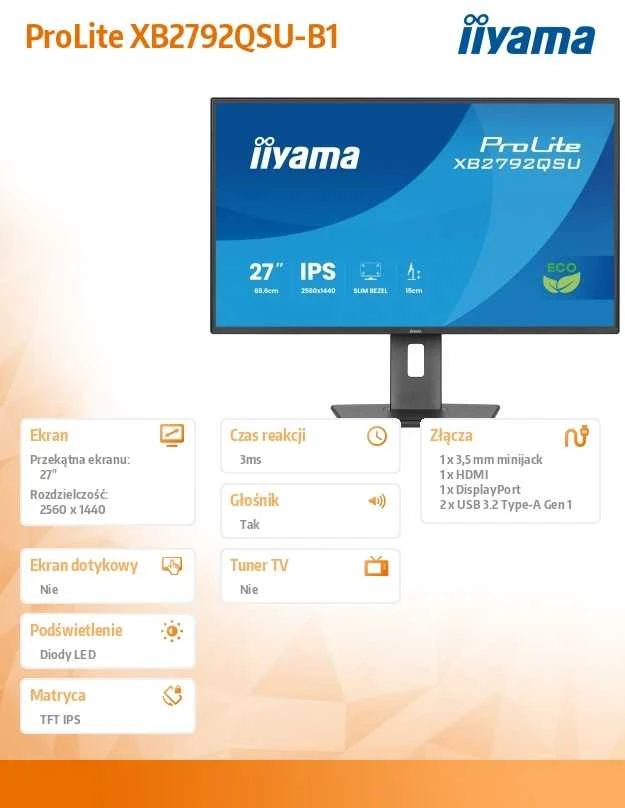 Monitorius iiyama ProLite XB2792QSU-B1 - 120Hz | QHD | IPS | 27"