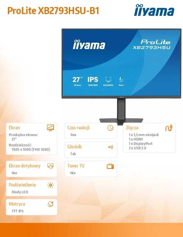 Monitorius iiyama ProLite XB2793HSU-B1 - 120Hz | Full HD | IPS | 27" | 1ms