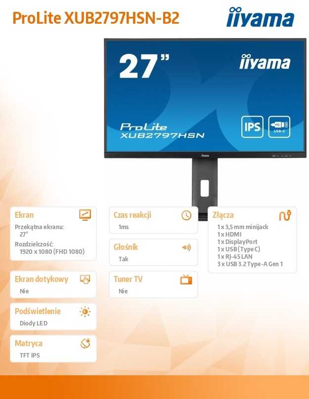 Monitorius „iiyama ProLite XUB2797HSN-B2“ – 100 Hz | „Full HD“ | 27 colių | IPS | 1 ms + „Norton Small Business“