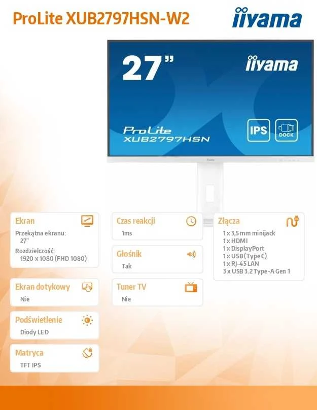 Monitorius iiyama ProLite XUB2797HSN-W2 - 100Hz | Full HD | IPS | 27"