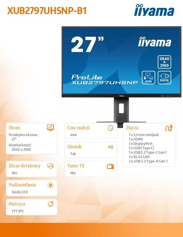 Monitorius „iiyama ProLite XUB2797UHSNP-B1“ – 60 Hz | 4K | 27 colių | IPS | 4 ms + „Norton Small Business“