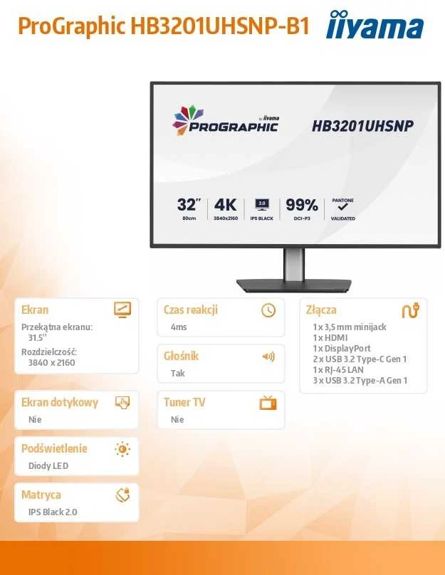 Monitorius iiyama ProGraphic HB3201UHSNP-B1 - IPS | 4K | USB-C PW96W | 31,5"