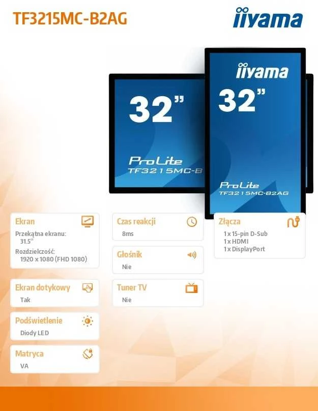 Monitorius „iiyama TF3215MC-B2AG-Touch“ PCAP 32 colių FHD ekranas