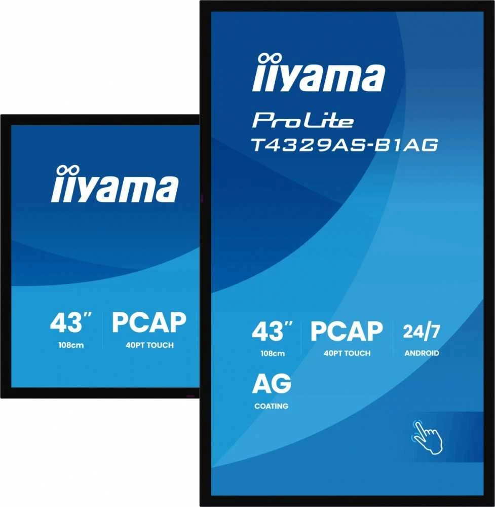Monitorius „iiyama“ 43 colių interaktyvus daugiafunkcis ekranas su „Android 14“ operacine sistema, „Zero Gap Air Bonding“ – „DeepContrast PCAP“, 20 taškų jutikliniu ekranu