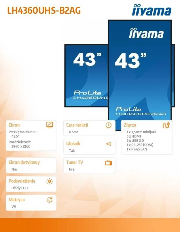 Monitorius iiyama ProLite LH4360UHS-B2A