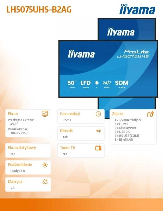 Monitorius iiyama ProLite LH5075UHS-B2AG