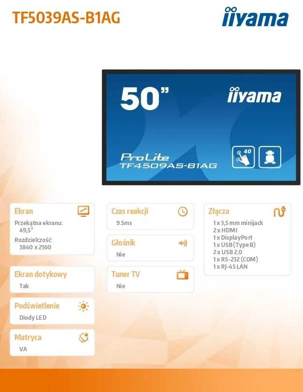 Monitorius iiyama ProLite TF5039AS-B1AG Open Frame