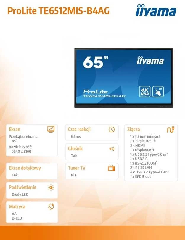 Monitorius „iiyama ProLite TE6512MIS-B4AG“