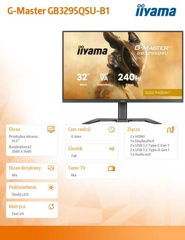 iiyama G-MASTER GB3295QSU-B1 computer monitorius 80 cm (31.5") 2560 x 1440 pikselių Quad HD LED Juodas