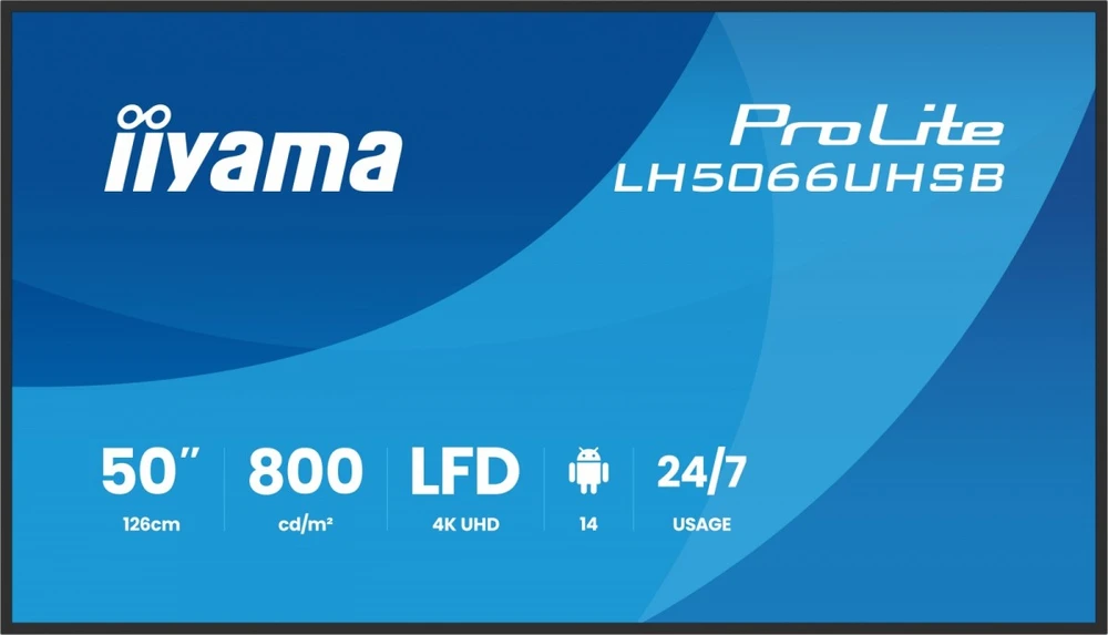 Iiyama Monitorius profesionalus 50 colių LH5066UHSB-B1AG IPS, 4K, 800 cd, 1200:1, Android 14, 6,5 ms, 2xHDMI, USB-C, RJ45, 2xUSB, 2x10 W, WiFi, IIsignage 2, 4/32 GB