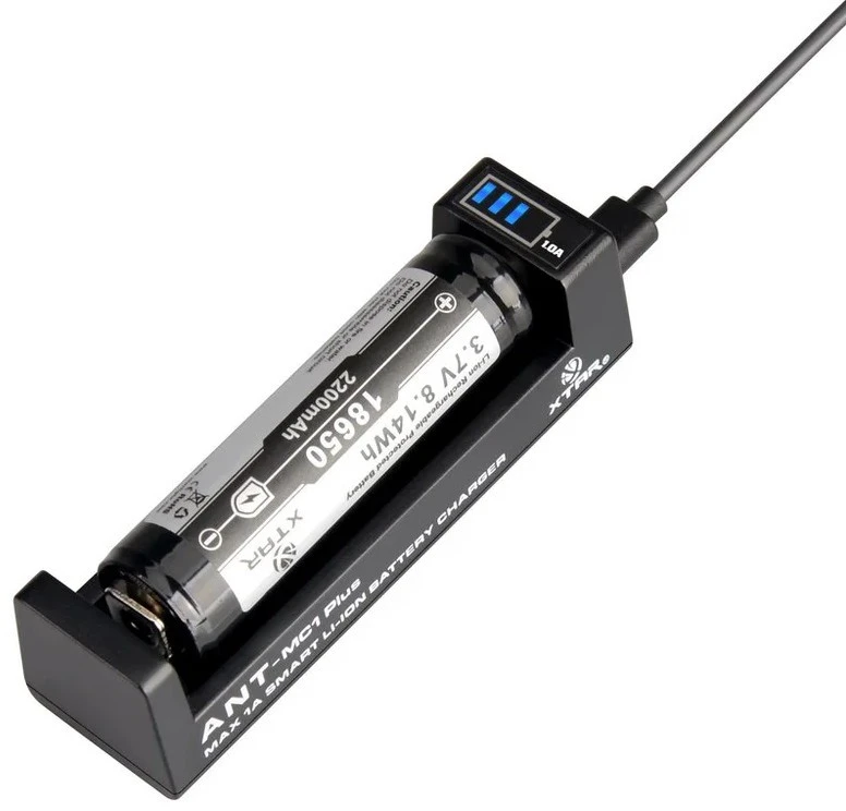 Baterijų Įkroviklis - XTAR MC1+ ANT 3.7V Li-ion USB-C 0.5A/1A Juodas