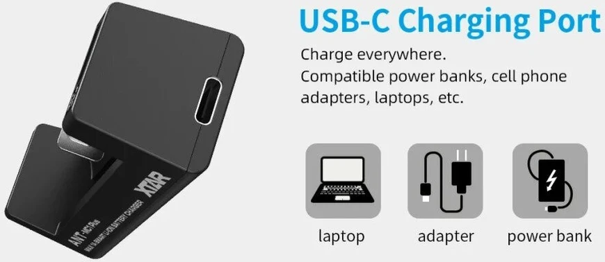 Baterijų Įkroviklis - XTAR MC1+ ANT 3.7V Li-ion USB-C 0.5A/1A Juodas