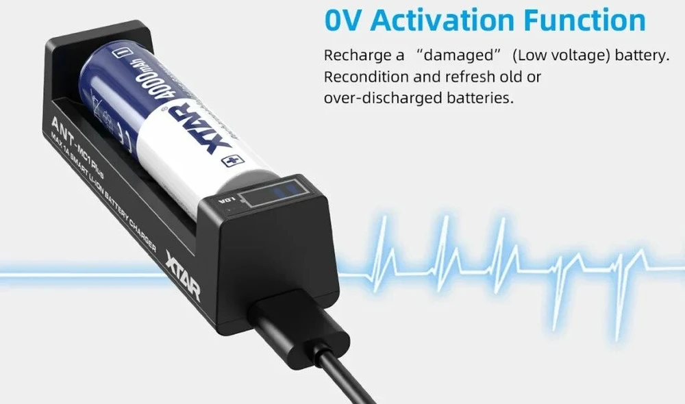 Baterijų Įkroviklis - XTAR MC1+ ANT 3.7V Li-ion USB-C 0.5A/1A Juodas