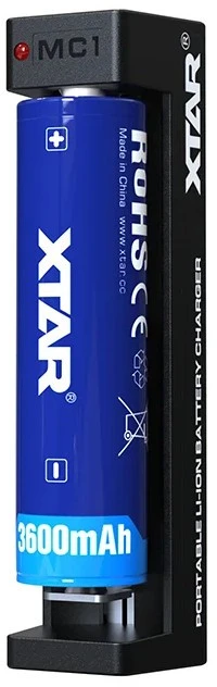 Baterijų Įkroviklis - Xtar MC1 USB-C Ličio Jonų Įkroviklis 18650/21700 Baterijoms, Juoda