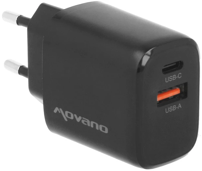 Įkroviklis Movano GaN 20W USB-C PD + USB-A (juodas)