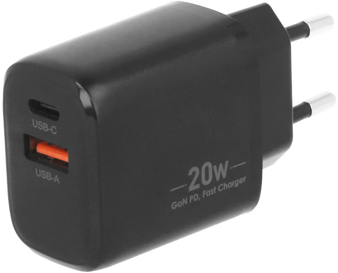 Įkroviklis Movano GaN 20W USB-C PD + USB-A (juodas)